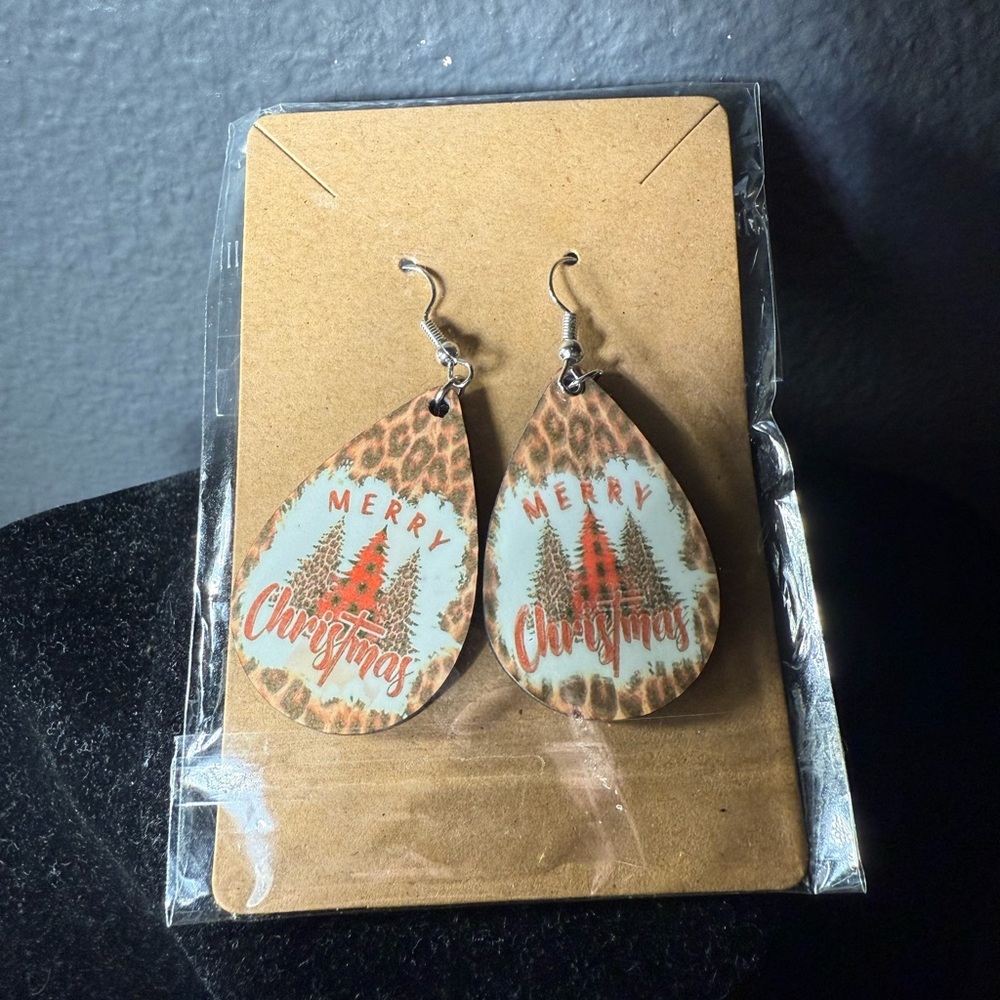 Leopard Print Christmas Teardrop Earrings